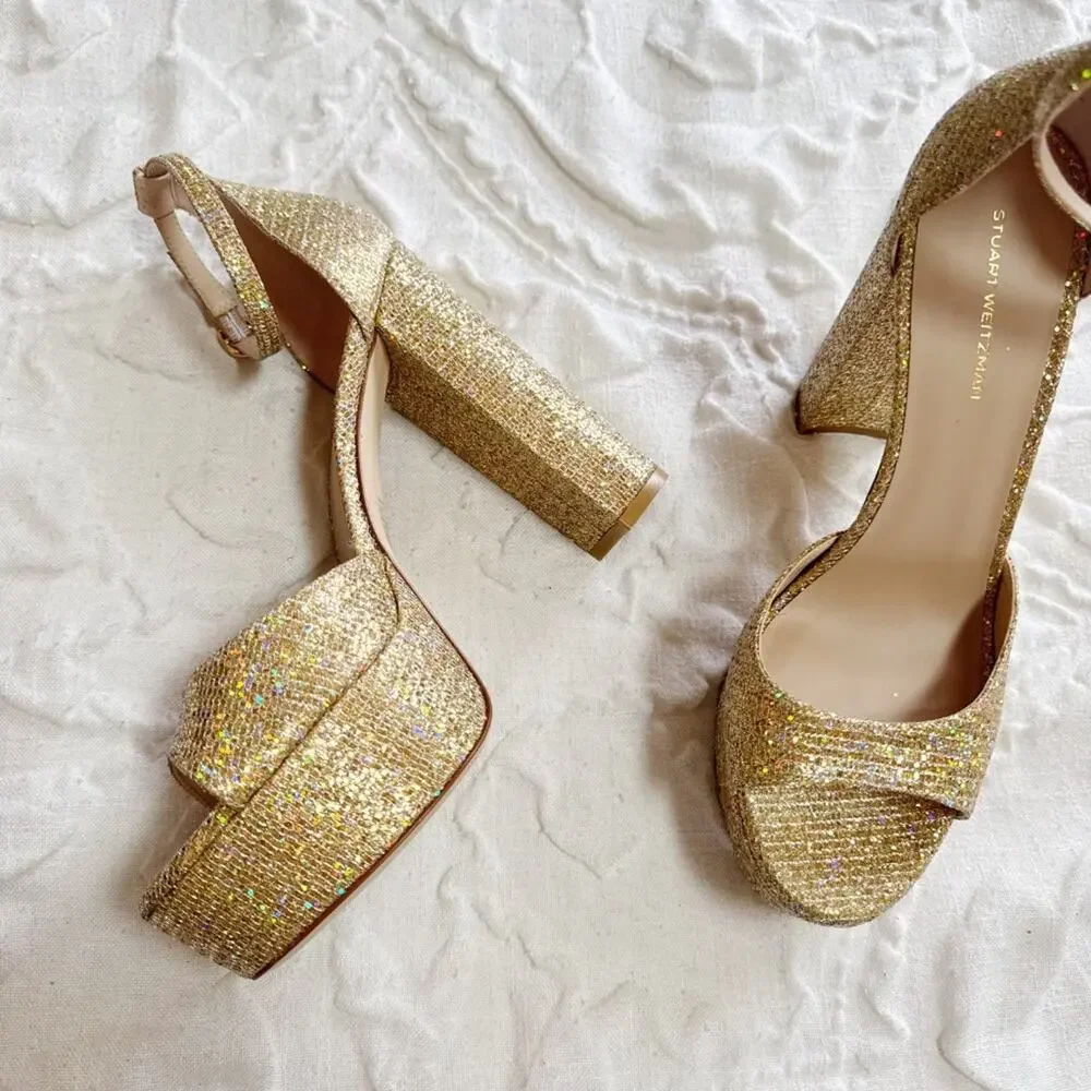 Stuart Weitzman Pamela Glitter Platform Sandal Size 9.5 New